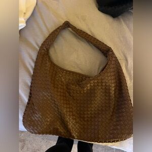 brown woven tote bag